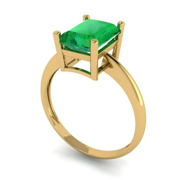 2.5ct radiant cut green emerald 14k yellow gold Bridal Wedding Engagement Promise Anniversary Ring for Women size 9.75