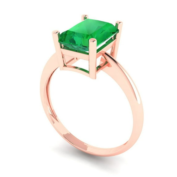2.5ct radiant cut green emerald 18k rose gold Bridal Wedding Engagement Promise Anniversary Ring for Women size 8