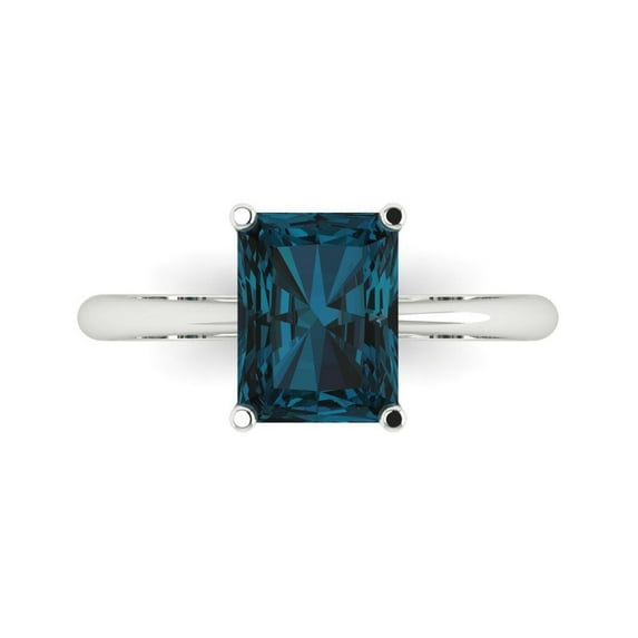 Clara Pucci 14K White Gold Solid Gold LondonBlueTopaz Solitaire Anniversary Ring for Women - 2.5 cttw Radiant Cut