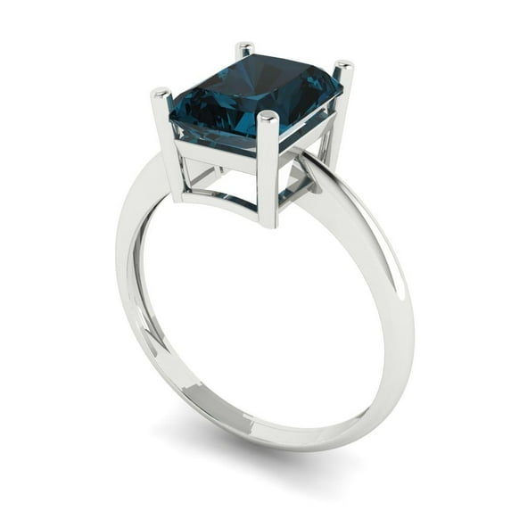 2.5ct radiant cut natural london blue topaz 18k white gold Bridal Wedding Engagement Promise Anniversary Ring for Women size 7.25