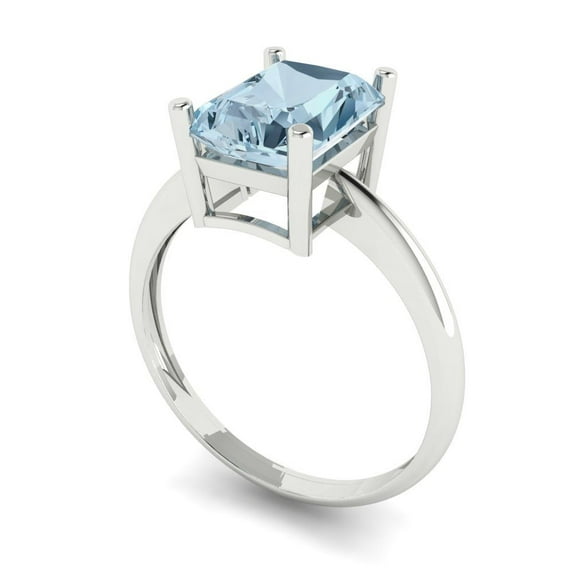 2.5ct radiant cut natural sky blue topaz 18k white gold Bridal Wedding Engagement Promise Anniversary Ring for Women size 9.5