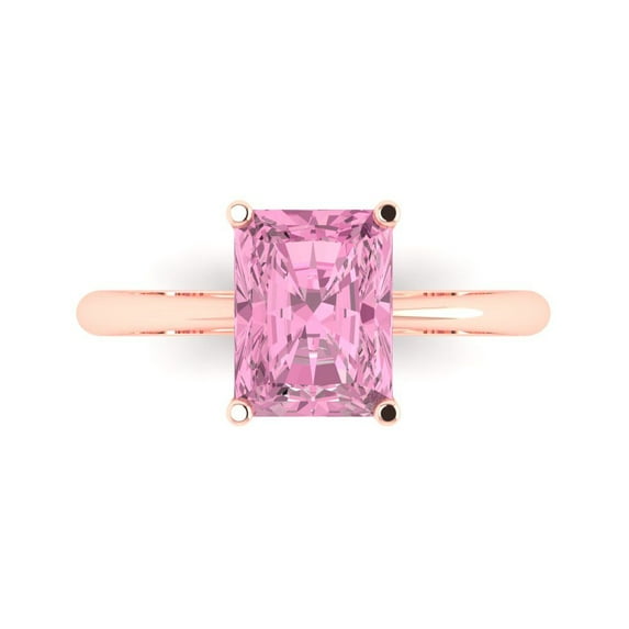 Clara Pucci 14K Rose Gold Solid Gold Pink Solitaire Anniversary Ring for Women - 2.5 cttw Radiant Cut