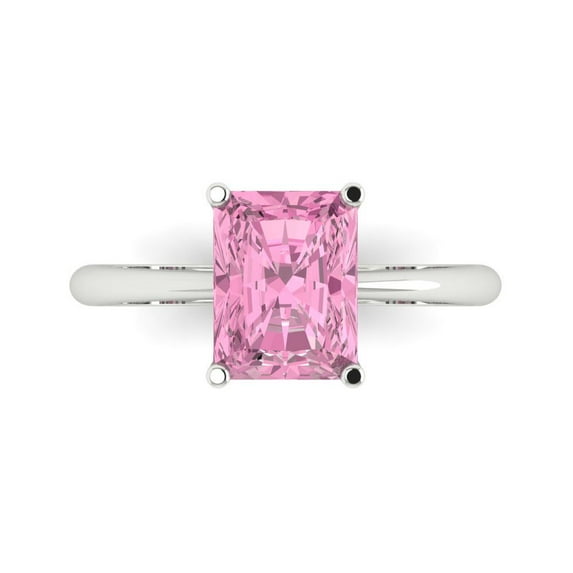 Clara Pucci 14K White Gold Solid Gold Pink Solitaire Anniversary Ring for Women - 2.5 cttw Radiant Cut