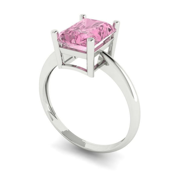 2.5ct radiant cut pink Zircon 14k white gold Bridal Wedding Engagement Promise Anniversary Ring for Women size 7.75