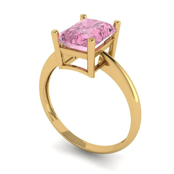 2.5ct radiant cut pink Zircon 18k yellow gold Bridal Wedding Engagement Promise Anniversary Ring for Women size 3.5