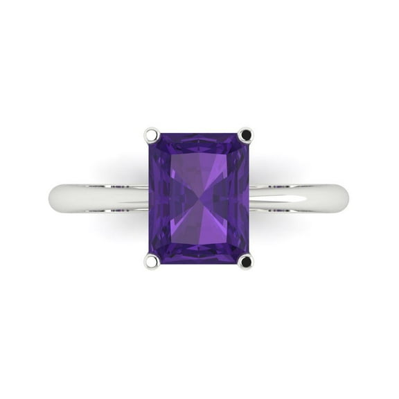 Solitaire Engagement Ring for Women - 2.5ct Natural Amethyst in 14K White Gold Promise Ring
