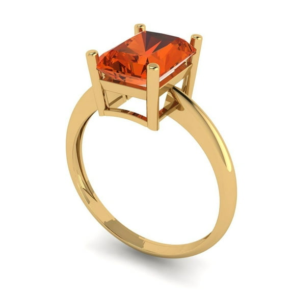 2.5ct radiant cut red Zircon 14k yellow gold Bridal Wedding Engagement Promise Anniversary Ring for Women size 8.25