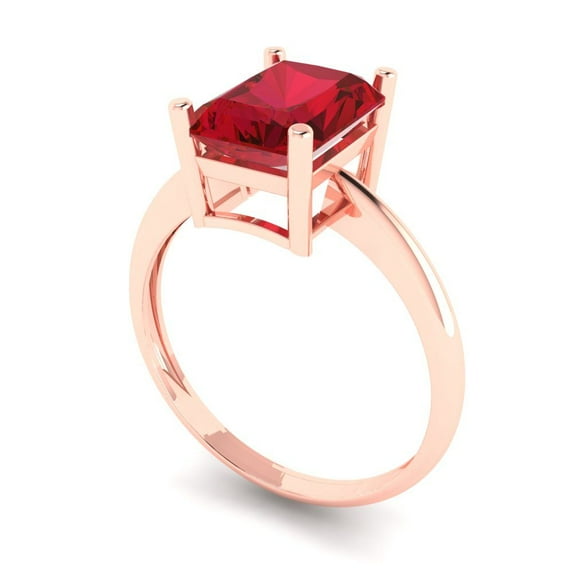2.5ct radiant cut red ruby 18k rose gold Bridal Wedding Engagement Promise Anniversary Ring for Women size 8.75