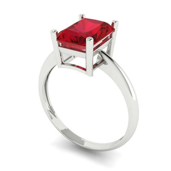 2.5ct radiant cut red ruby 18k white gold Bridal Wedding Engagement Promise Anniversary Ring for Women size 7.25