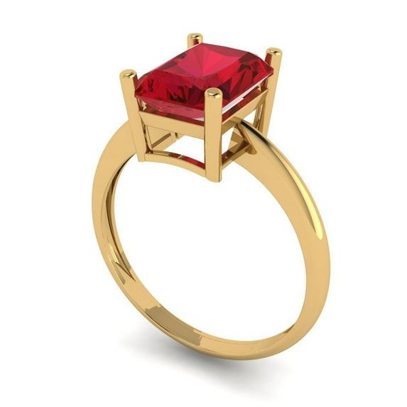 2.5ct radiant cut red ruby 18k yellow gold Bridal Wedding Engagement Promise Anniversary Ring for Women size 8.25