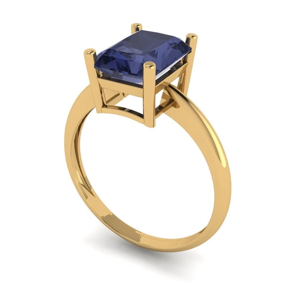 2.5ct radiant cut blue sapphire 14k yellow gold Bridal Wedding Engagement Promise Anniversary Ring for Women size 7