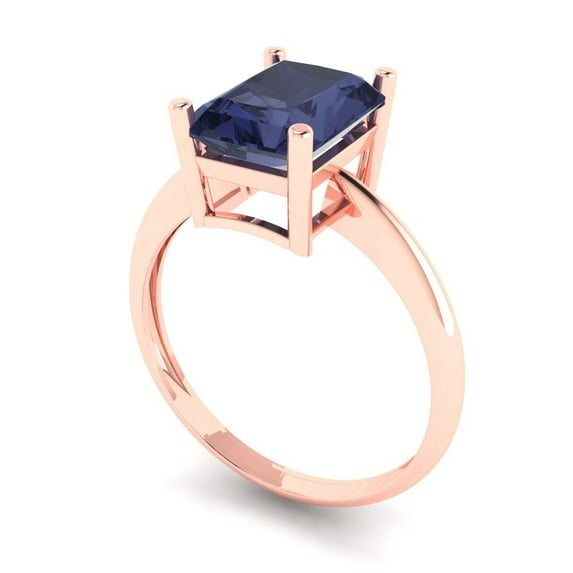 2.5ct radiant cut blue sapphire 18k rose gold Bridal Wedding Engagement Promise Anniversary Ring for Women size 8