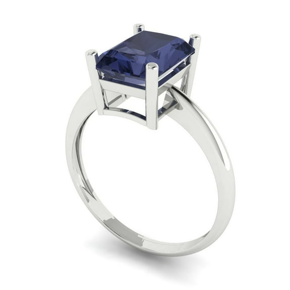 2.5ct radiant cut blue sapphire 18k white gold Bridal Wedding Engagement Promise Anniversary Ring for Women size 4.5