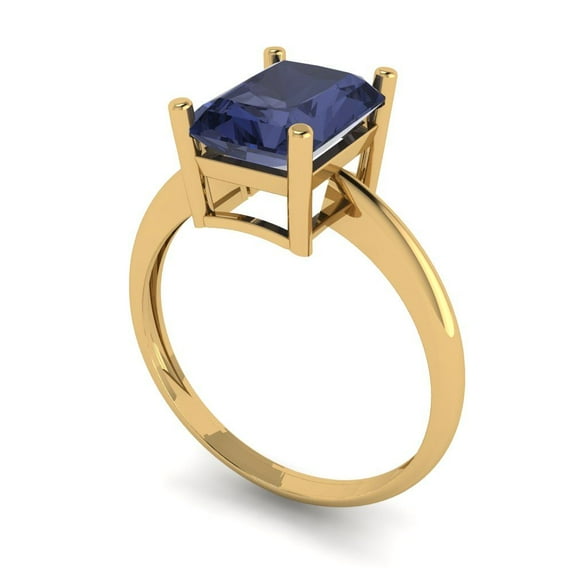 2.5ct radiant cut blue sapphire 18k yellow gold Bridal Wedding Engagement Promise Anniversary Ring for Women size 8.25