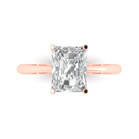 Clara Pucci 14K Rose Gold Solid Gold WhiteSapphire Solitaire Anniversary Ring for Women - 2.5 cttw Radiant Cut