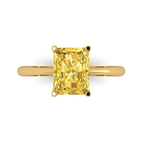 Clara Pucci 14K Yellow Gold Solid Gold Citrine Solitaire Anniversary Ring for Women - 2.5 cttw Radiant Cut