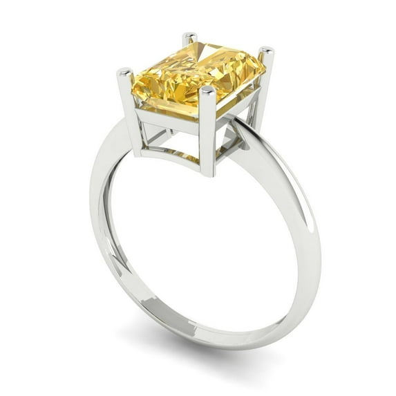 2.5ct radiant cut yellow Zircon 18k white gold Bridal Wedding Engagement Promise Anniversary Ring for Women size 8.5