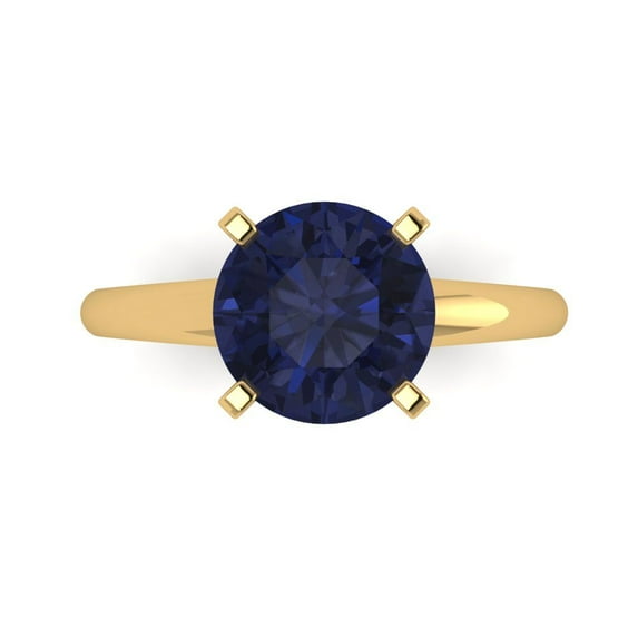 2.5 ct Round Cut Simulated Blue Sapphire Solitaire 18K Yellow Gold Womens Engagement Ring