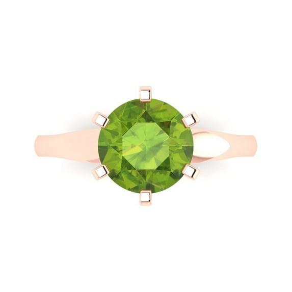 Clara Pucci 14K Rose Gold Solid Gold Peridot Solitaire Anniversary Ring for Women - 2.5 cttw Round Cut