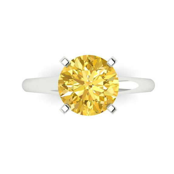 Clara Pucci 14K White Gold Solid Gold Citrine Solitaire Anniversary Ring for Women - 2.5 cttw Round Cut