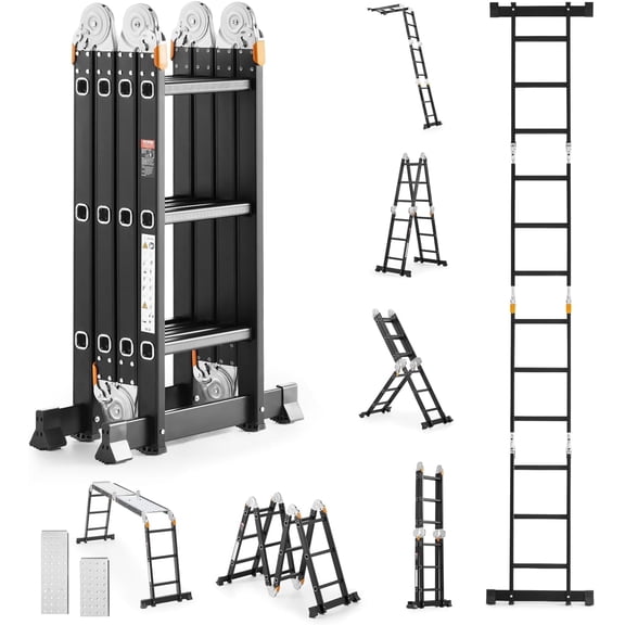 2.5ft 7 in 1 Multi-Purpose Ladder, Folding Aluminium Extension Ladder w/Anti-Slip Feet, 330LB Capacity