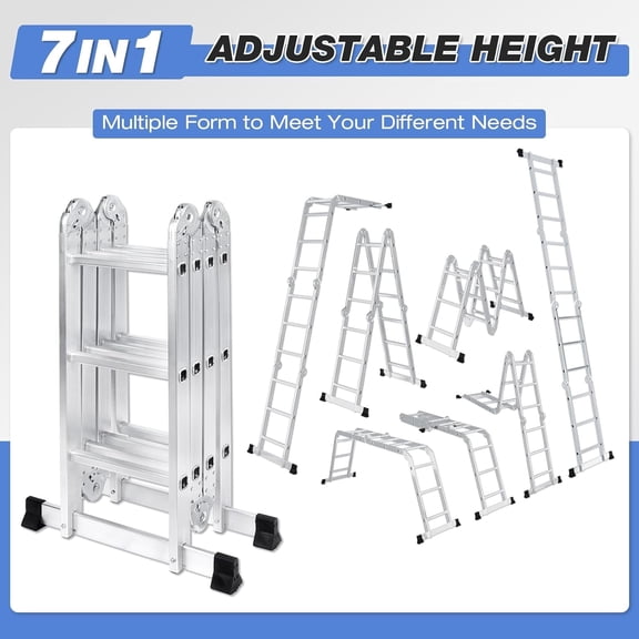 2.5ft 7 in 1 Multi-Purpose Ladder, Folding Aluminium Extension Ladder w/Anti-Slip Feet, EN 131 Standard 330LB Capacity