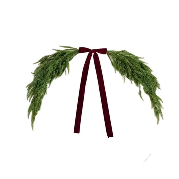 2.5ft Christmas Mirror Garland Artificial Norfolk Pine Swag for Mirror with Velvet Bow Faux Greenery Garlands Christmas Wreath for Xmas Home Door Mailbox Indoor Fireplace Decoration