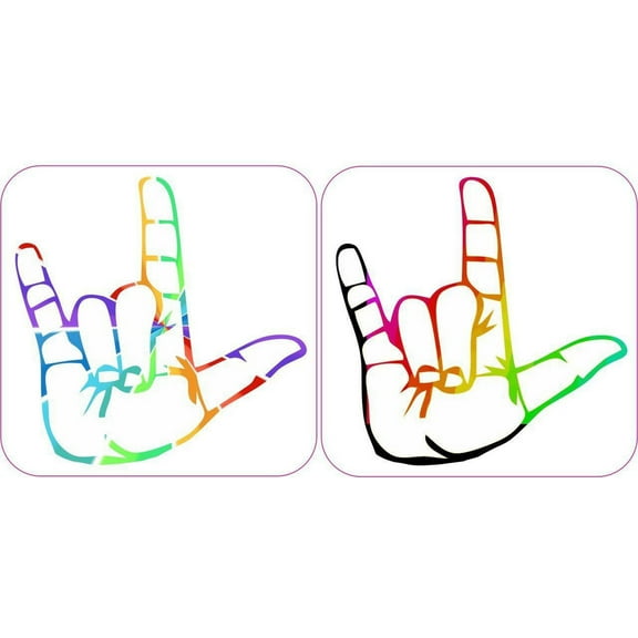 2.5in x 2.5in Rainbow ASL I Love You Stickers 2 Pack