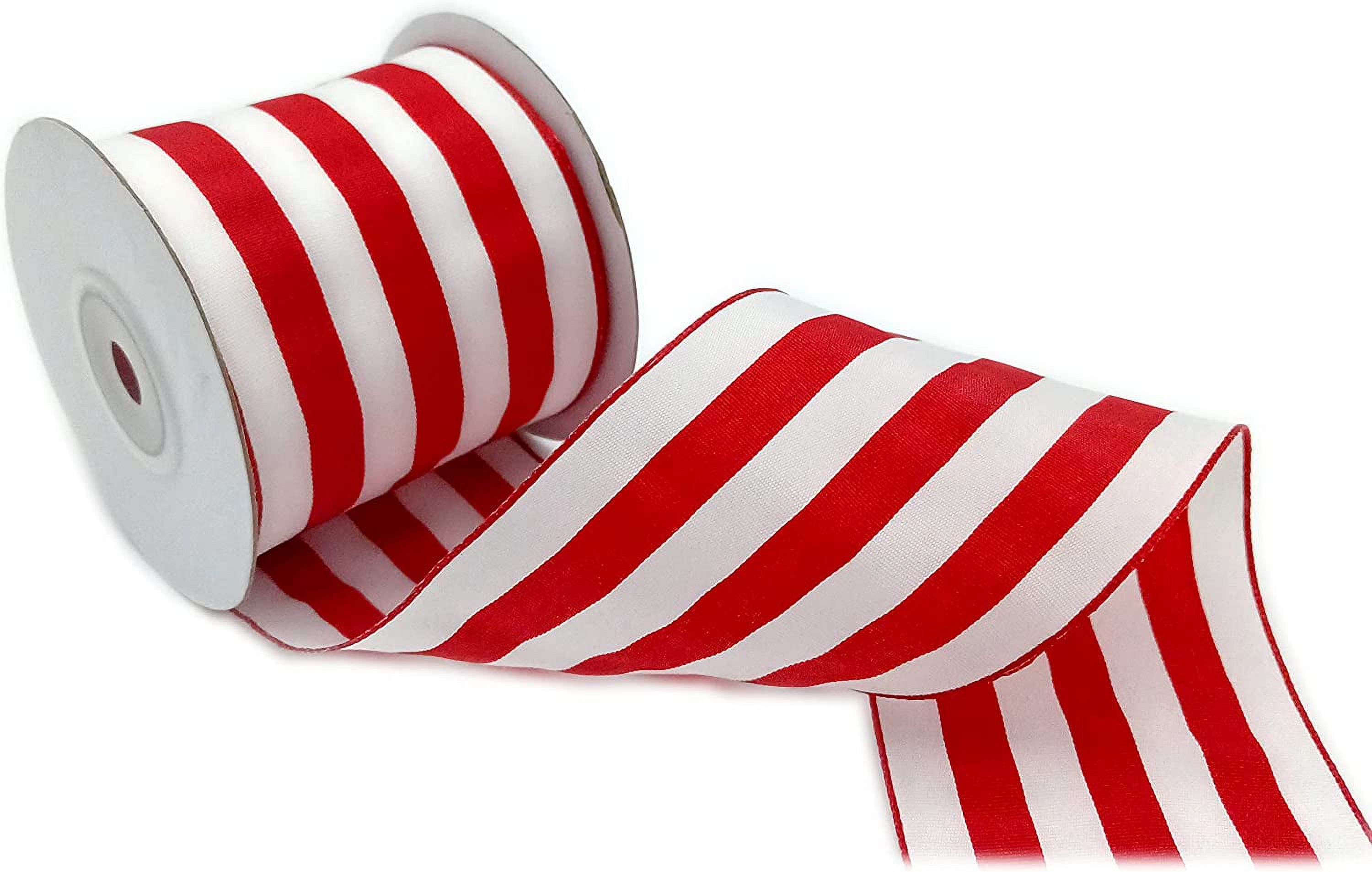 2.5inch Wide 10 Yards Wired Christmas Ribbon Wired Red and White Satin