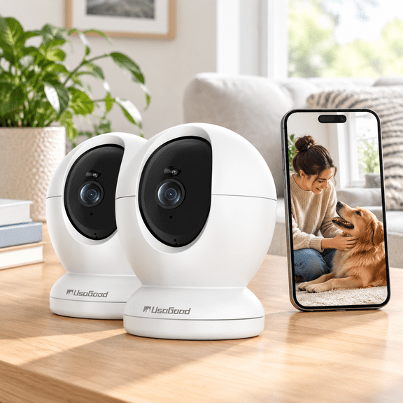 2.5k Indoor Home Security Camera White-2, 360° Coverage with Phone App Support