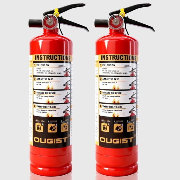 Ougist ABC Fire Extinguisher for Home & Vehicle, 2.5lb 1-A:10-B:C Rated, Certified for Kitchen/Car/Boat, Base Model 2 Pack