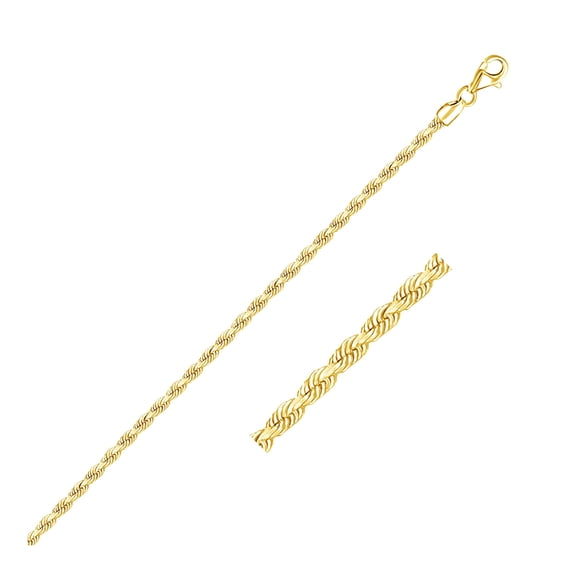 2.5mm 10k Yellow Gold Solid Diamond Cut Rope Bracelet 8 in
