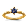 thumbnail image 1 of 2.5mm 14k Solid Yellow Gold Stackable Created Sapphire Star Ring Size 7 Stackable Ring for Women, 1 of 2