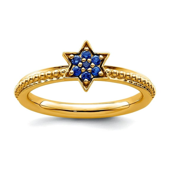 2.5mm 14k Solid Yellow Gold Stackable Created Sapphire Star Ring Size 7 Stackable Ring for Women