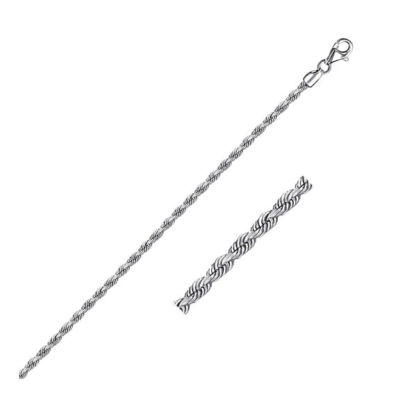 2.5mm 14k White Gold Solid Diamond Cut Rope Chain 20 in