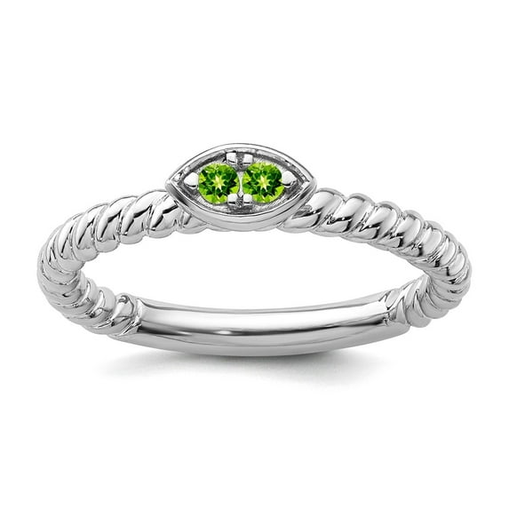 2.5mm 14k White Gold Stackable Peridot Twisted Ring Size 6 Stackable Ring for Women
