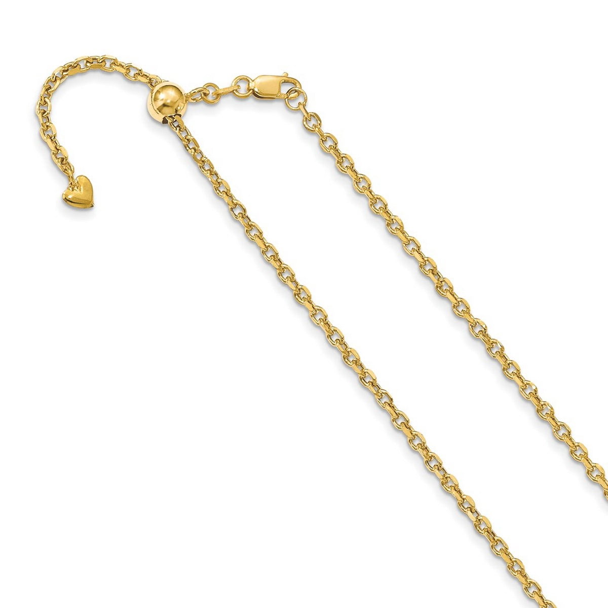 22 In Chain 2.5mm 14k Yellow Gold Lobster Claw Closure Adjustable Semi Solid Chain ...