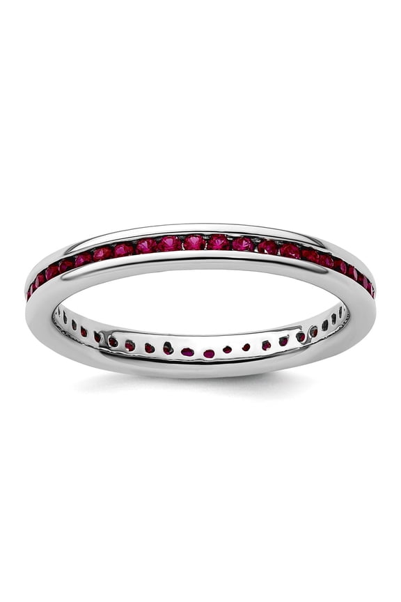 2.5mm 925 Sterling Silver Channel set Stackable Polished Created Ruby Ring Size 10 Stackable Ring for Women