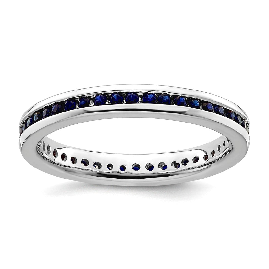 2.5mm 925 Sterling Silver Channel set Stackable Polished Created Sapphire Ring Size 10 Stackable Ring for Women