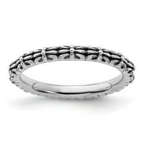 2.5mm 925 Sterling Silver Polished Patterned Artisan Oxidized Stackable Antiqued Ring Size 10-Stackable-Ring for Women