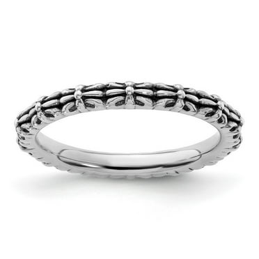 2.5mm 925 Sterling Silver Polished Patterned Artisan Oxidized Stackable Antiqued Ring Size 10-Stackable-Ring for Women