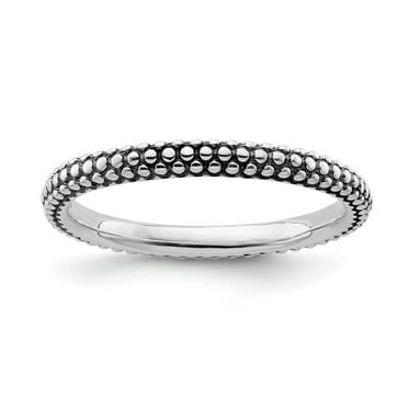 2.5mm 925 Sterling Silver Polished Patterned Artisan Oxidized Stackable Antiqued Ring Size 7-Stackable-Ring for Women