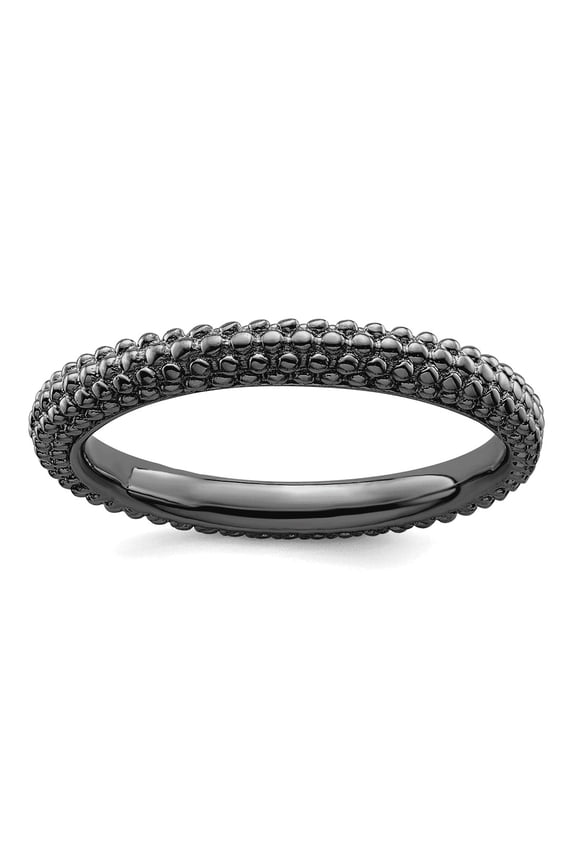 2.5mm 925 Sterling Silver Polished Patterned Ruthenium plating Stackable Black Plated Domed Ring Size 6 Stackable Ring f