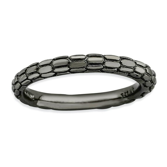 2.5mm 925 Sterling Silver Polished Patterned Ruthenium plating Stackable Black Plated Domed Ring Size 6 Stackable Ring f