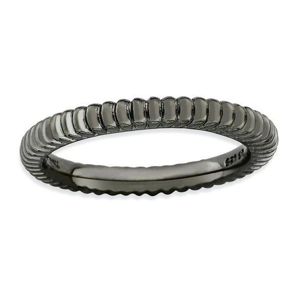 2.5mm 925 Sterling Silver Polished Patterned Ruthenium plating Stackable Black Plated Domed Ring Size 6 Stackable Ring f