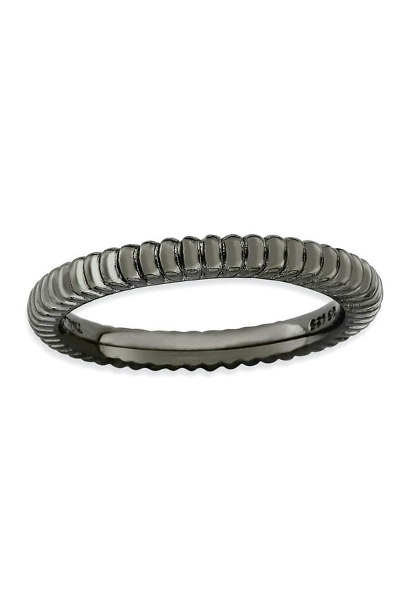 2.5mm 925 Sterling Silver Polished Patterned Ruthenium plating Stackable Black Plated Domed Ring Size 6 Stackable Ring f