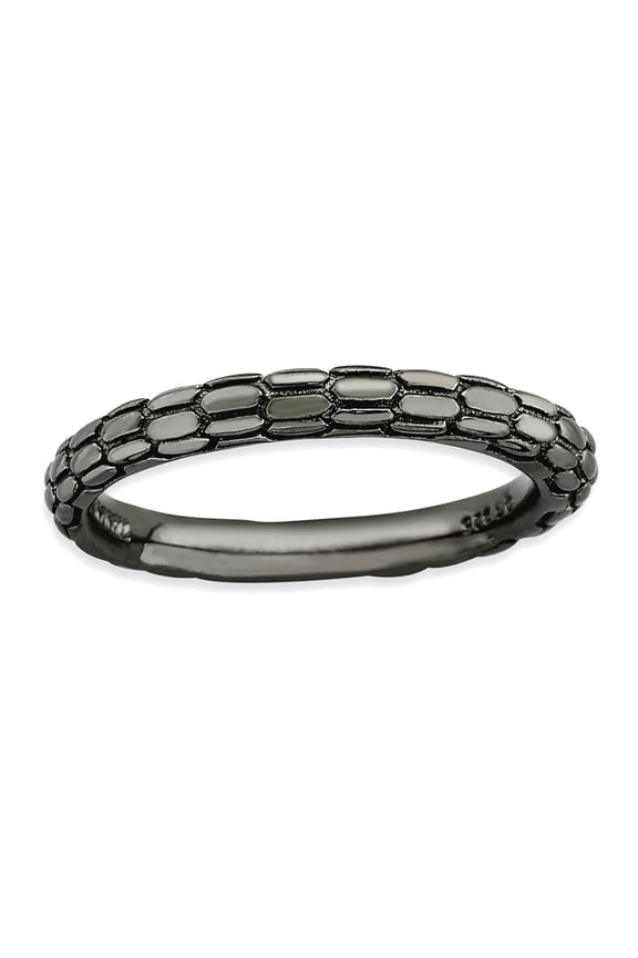 2.5mm 925 Sterling Silver Polished Patterned Ruthenium plating Stackable Black Plated Domed Ring Size 7 Stackable Ring f