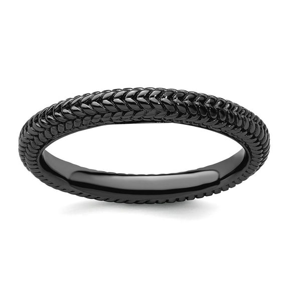 2.5mm 925 Sterling Silver Polished Patterned Ruthenium plating Stackable Black Plated Domed Ring Size 7 Stackable Ring f