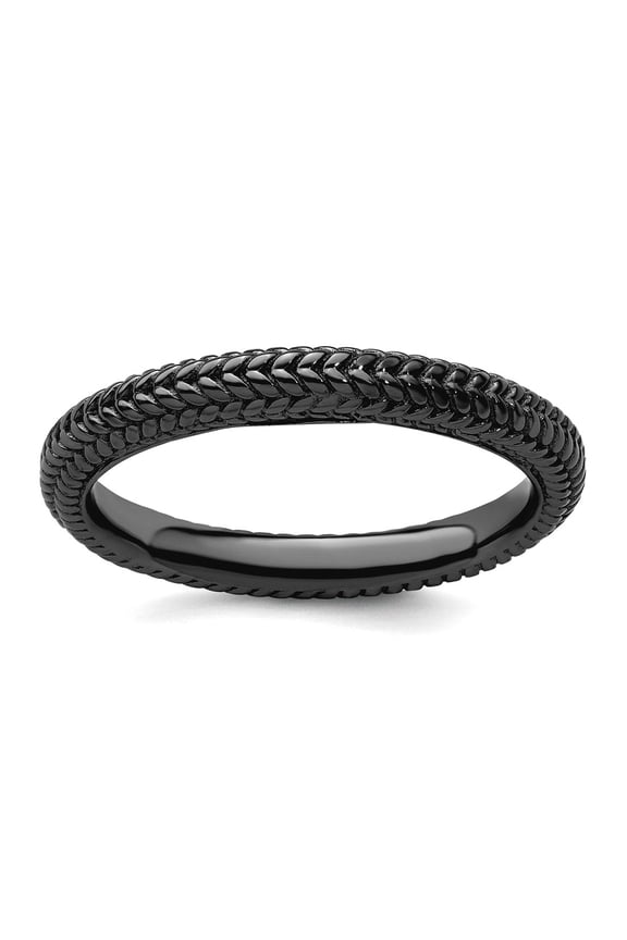 2.5mm 925 Sterling Silver Polished Patterned Ruthenium plating Stackable Black Plated Domed Ring Size 7 Stackable Ring f