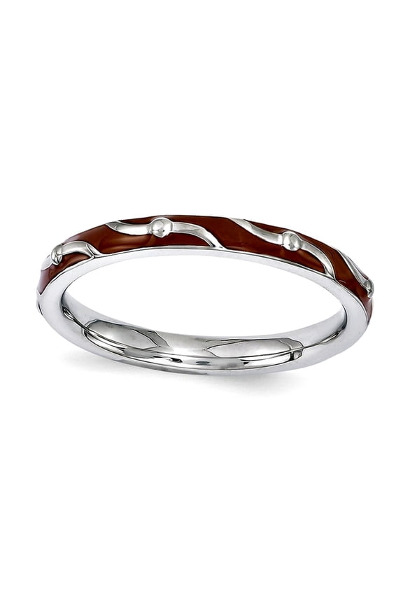 2.5mm 925 Sterling Silver Polished Patterned Stackable Brown Enamel Ring Size 5 Stackable Ring for Women